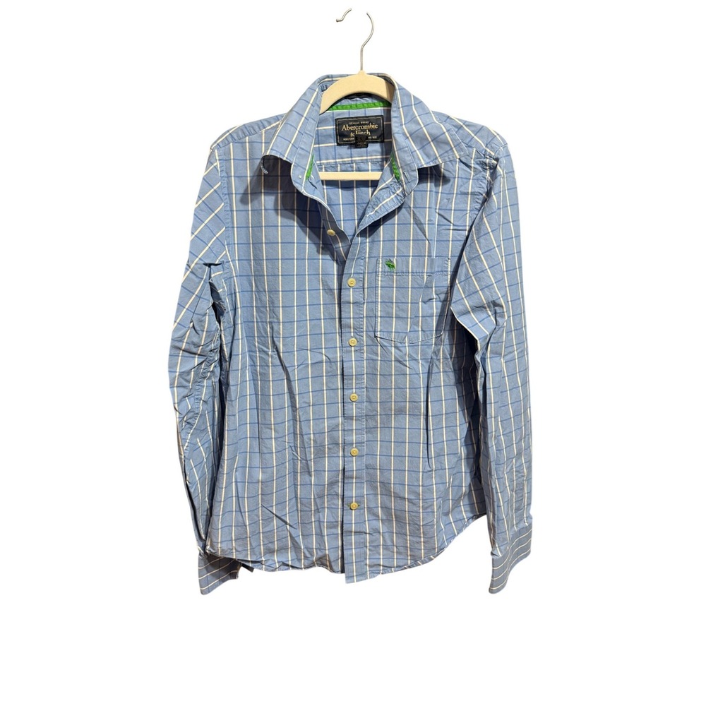 Abercrombie Fitch Blue Plaid Long Sleeve Muscle Fit Button Down‎ Shirt Sz L